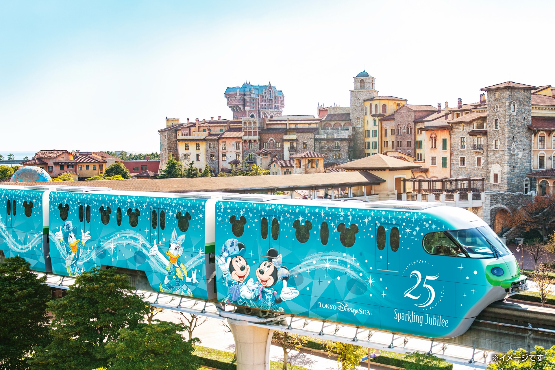 東京ディズニーシー25周年を祝うラッピングモノレールが運行決定！4月15日より「スパークリング・ジュビリー」の世界へ